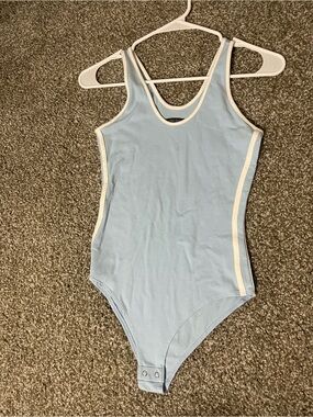 wild fable Light Blue Tank-Style One-Piece Bodysuit with Cream Trim